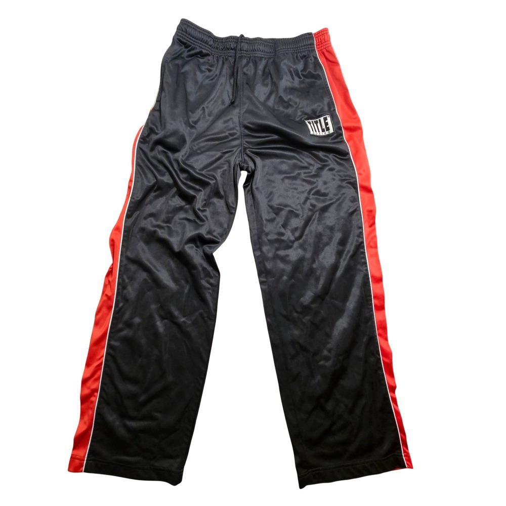 Title Boxing Track Pants Mens XL Black Red‎ Side Stripe Logo Dazzle Vintage